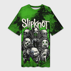 Женская длинная футболка Slipknot green abstract