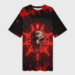 Женская длинная футболка Slipknot red satan star