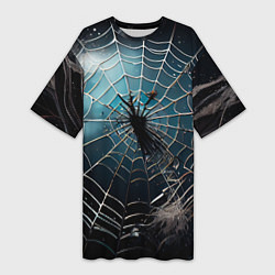 Женская длинная футболка Halloween - паутина на фоне мрачного неба