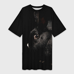 Футболка женская длинная Чёрный большой кролик, цвет: 3D-принт