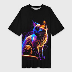 Женская длинная футболка Неоновый сиамский котёнок
