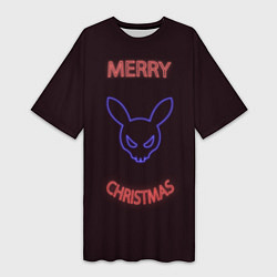 Женская длинная футболка Neon christmas bunny