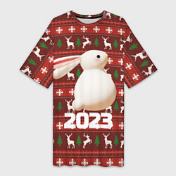 Женская длинная футболка Белый большой кролик 2023