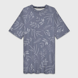 Женская длинная футболка Минималистичный растительный узор на серо-голубом
