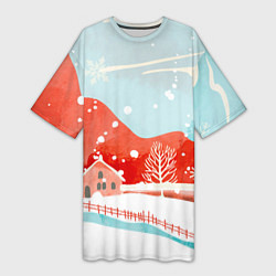 Женская длинная футболка Зимние новогодние горы