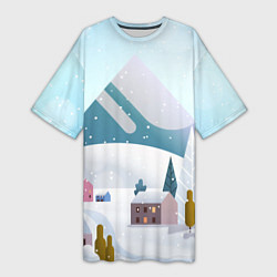 Женская длинная футболка Зимние горы - минимализм