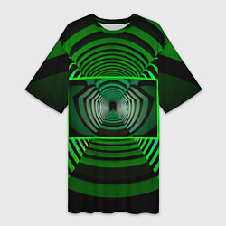 Футболка женская длинная Зелёный туннель - оптическая иллюзия, цвет: 3D-принт