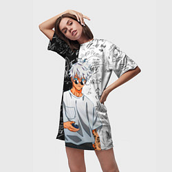 Футболка женская длинная Сатору Годжо в очках - магическая битва, цвет: 3D-принт — фото 2