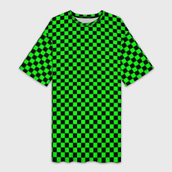 Футболка женская длинная Зелёная шахматка - паттерн, цвет: 3D-принт