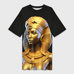 Женская длинная футболка Нейросеть - золотая египетская богиня