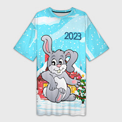 Женская длинная футболка Кролик 2023 новый год