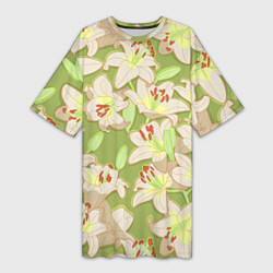 Женская длинная футболка Нежные цветы - лилии: цветной паттерн