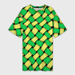Футболка женская длинная Жёлто-зелёная плетёнка - оптическая иллюзия, цвет: 3D-принт