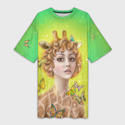 Женская длинная футболка Фэнтези эльф жираф