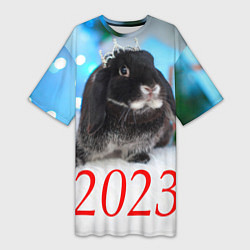 Женская длинная футболка Кролик символ наступающего нового года