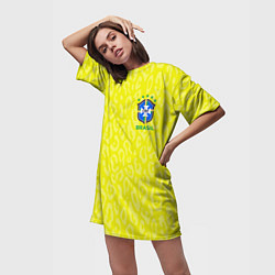 Футболка женская длинная Форма сборной Бразилии ЧМ 2022, цвет: 3D-принт — фото 2