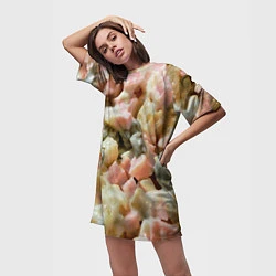 Футболка женская длинная Салат оливье, цвет: 3D-принт — фото 2