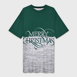 Женская длинная футболка Merry Christmas зелёный