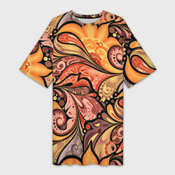 Женская длинная футболка Multicolored branching floral patterns