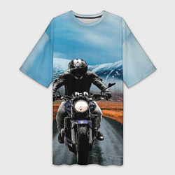 Женская длинная футболка Мотоцикл в горах