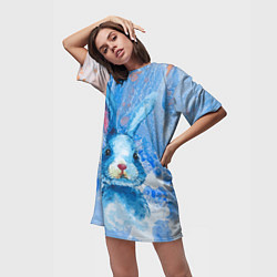 Футболка женская длинная Водяной заяц, цвет: 3D-принт — фото 2
