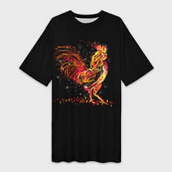Женская длинная футболка Огненный петух