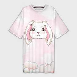 Женская длинная футболка Милый белый кролик