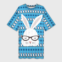 Женская длинная футболка Мудрый кролик в очках