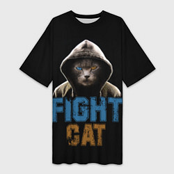 Женская длинная футболка Бойцовский клуб : бойцовский кот