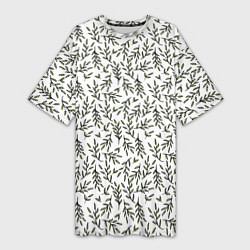 Женская длинная футболка Веточки на белом - паттерн