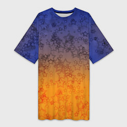 Футболка женская длинная Желто-синий звездный узор, цвет: 3D-принт