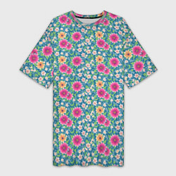 Женская длинная футболка Весенний цветочный паттерн