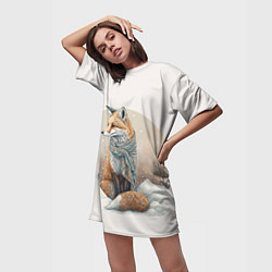 Футболка женская длинная Лисица и сугроб, цвет: 3D-принт — фото 2