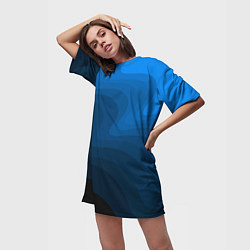 Футболка женская длинная Абстрактный темно синий узор волны, цвет: 3D-принт — фото 2