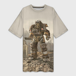 Женская длинная футболка Bone raider power armor skin in fallout