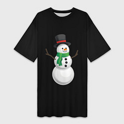 Женская длинная футболка Новогодний снеговик с шарфом