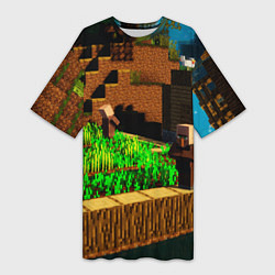 Женская длинная футболка Minecraft ферма