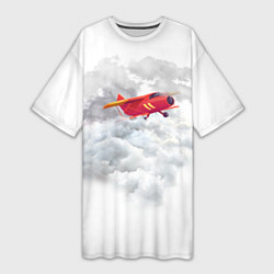 Женская длинная футболка Самолёт в облаках