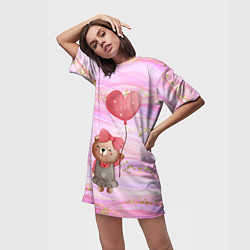 Футболка женская длинная Мишка с шариком Love, цвет: 3D-принт — фото 2