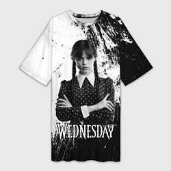 Женская длинная футболка Wednesday black and white