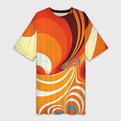 Женская длинная футболка Текучая краская в ярких оранжевых цветах