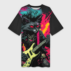 Женская длинная футболка Rocker Cat on a dark background - C-Cats collectio