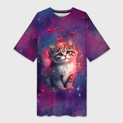 Женская длинная футболка Космически котенок