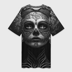 Женская длинная футболка Девушка с макияжем для дня мертвых