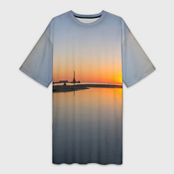 Женская длинная футболка Санкт-Петербург, закат на Финском заливе
