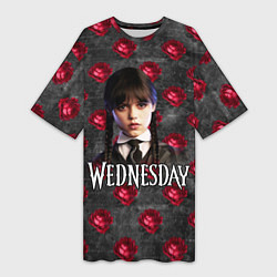 Футболка женская длинная Уэнсдэй розы, цвет: 3D-принт