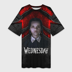 Женская длинная футболка Wedneday black and red