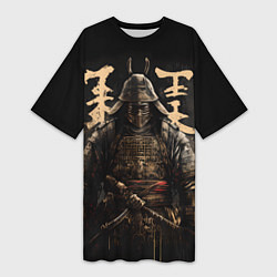 Футболка женская длинная Самурай и надписи, цвет: 3D-принт