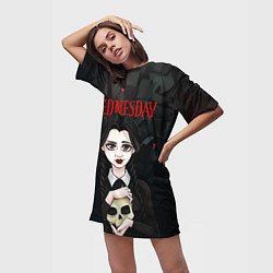 Футболка женская длинная Wednesday black, цвет: 3D-принт — фото 2