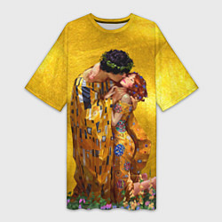 Женская длинная футболка Густав Климт Поцелуй